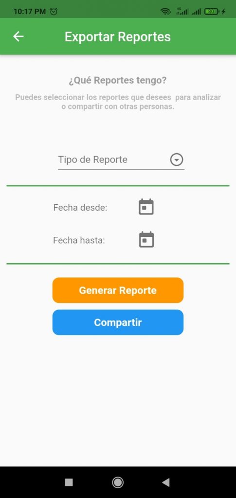 pantalla de reportes de OvinApp Exel