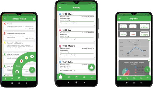 pantallazos de OvinApp de tareas animales y gastos ingresos