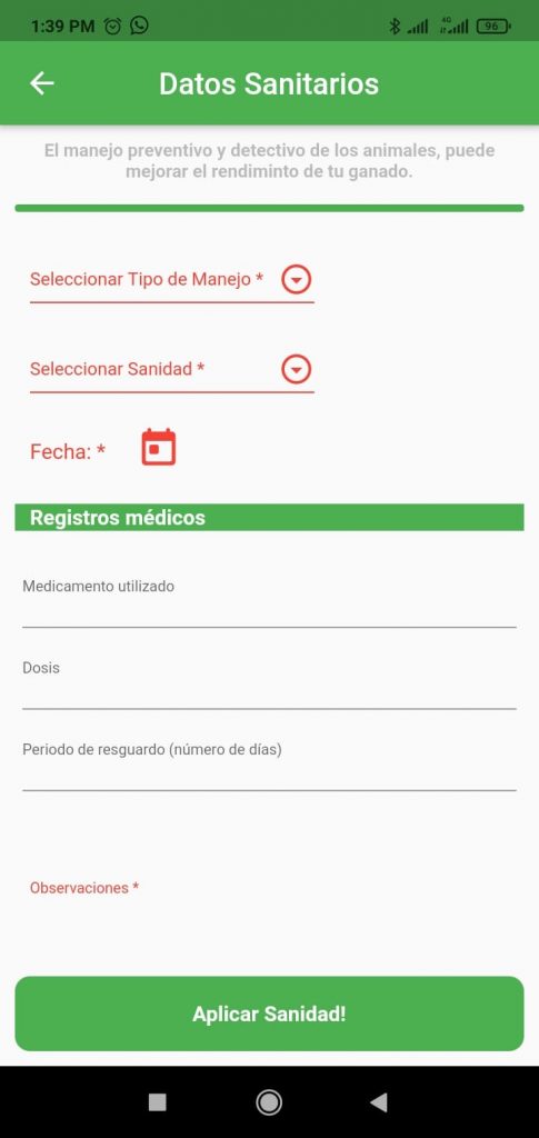 aplicar una sanidad a un animal de mi finca