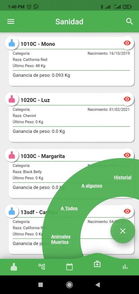 visualización del panel de sanidad de ovinapp