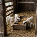 Corderos comiendo en un comedero de creep feeding