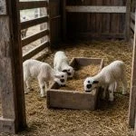 Corderos comiendo en un comedero de creep feeding